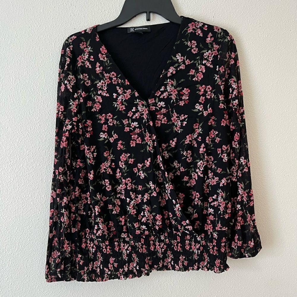 INC Long Sleeves Women Mesh floral blouse M